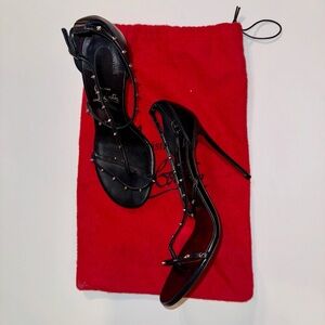 Christian Louboutin Black & Red Riojana Spikes 100mm Heeled Sandals (Size 37.5)